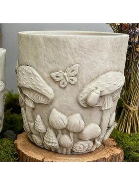 Mushroom Planter Cottage Garden Cement Look Butterfly Woodland Forest Small